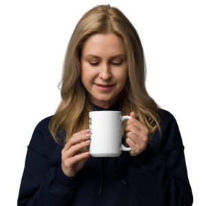 White glossy mug MINDING MY BUSINESS
